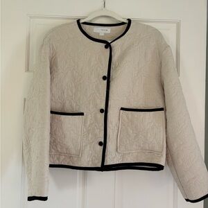 Zara Cream Quilted Blazer with Black Accents
